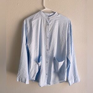 Zara Baby Blue Cotton Blend Stripe Texture Button Up Size Small